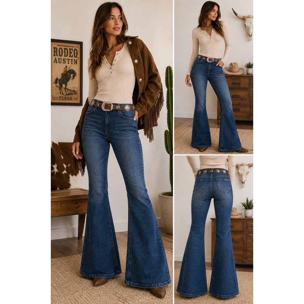 Rock & Roll Denim Bargain Bell Pull On Flare Jeans 27x34 Y2K Western
